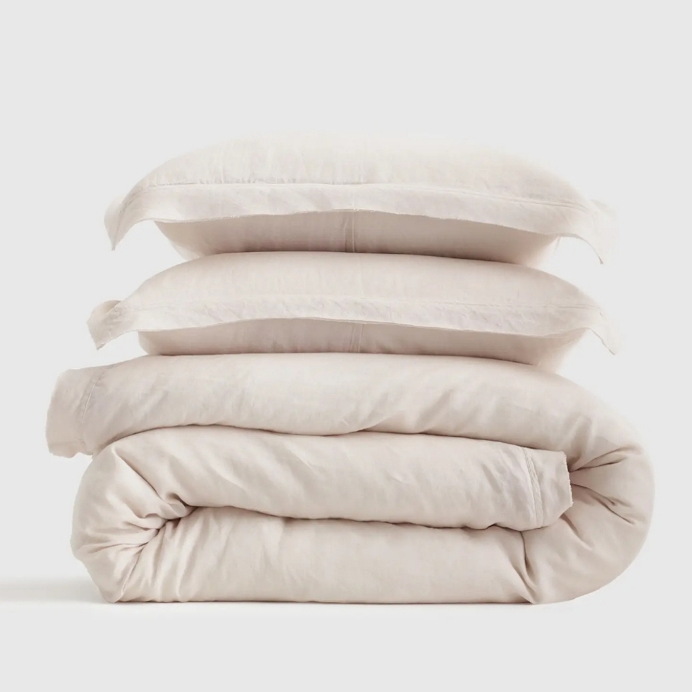 NWOT Quince European Linen Flange Sand Duvet Cover & 2 Shams! Full/ Queen(823)